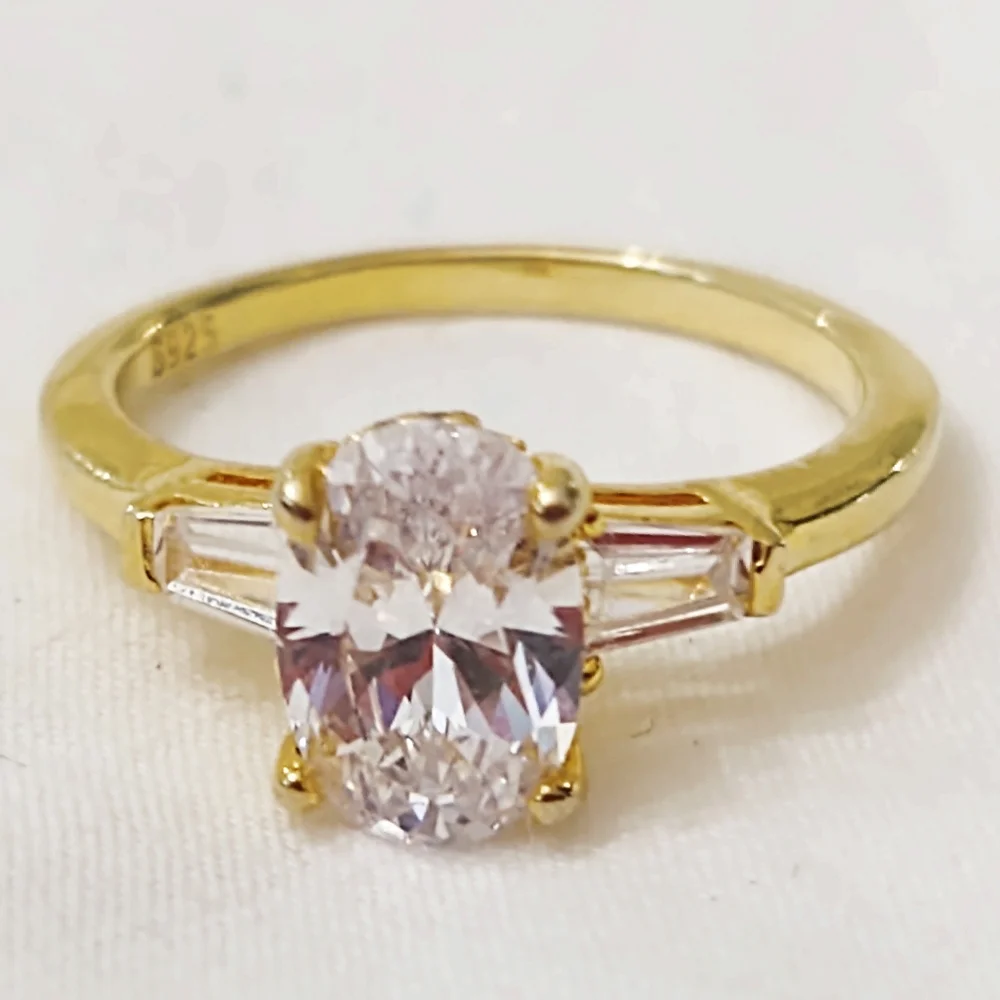 Vintage Gold over Sterling Silver Zirconia Ring- 6 - Picture 1 of 5